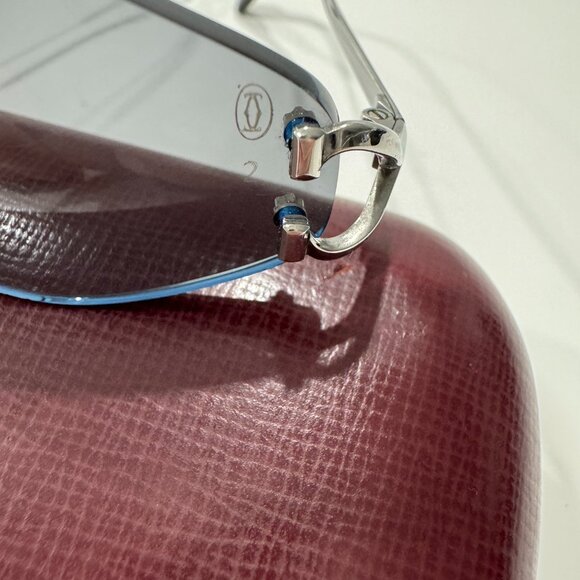 CARTIER RIMLESS SUNGLASSES w/ CASE PLATINUM FRAME GREY LENS - Picture 7 of 17